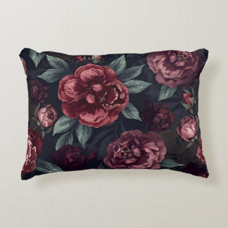 Moody Florals Watercolor Dark Red Pattern Decorative Cushion