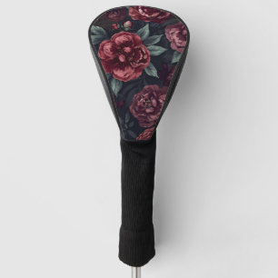 Moody Florals Watercolor Dark Red Pattern Golf Head Cover