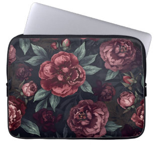 Moody Florals Watercolor Dark Red Pattern Laptop Sleeve