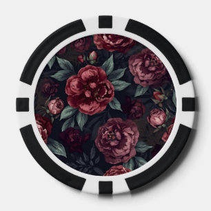 Moody Florals Watercolor Dark Red Pattern Poker Chips