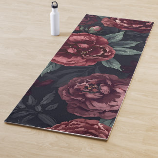 Moody Florals Watercolor Dark Red Pattern Yoga Mat