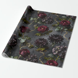 Moody Flower Dark Floral Gift Wrapping Paper