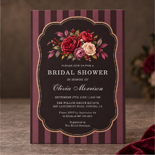 Moody Flowers Romantic Burgundy Bridal Shower Invitation