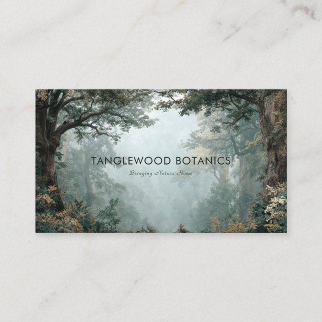 Moody Foggy Forest Mystical Deep Woods Business Card (Front)
