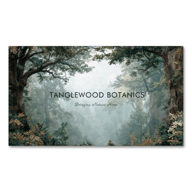 Moody Foggy Forest Mystical Deep Woods Magnetic Business Card (Front)