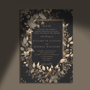 Moody Forest Botanical Classic Gold Patina Wedding Invitation