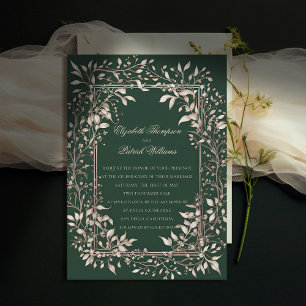 Moody Forest Botanical Emerald Classic Wedding Invitation