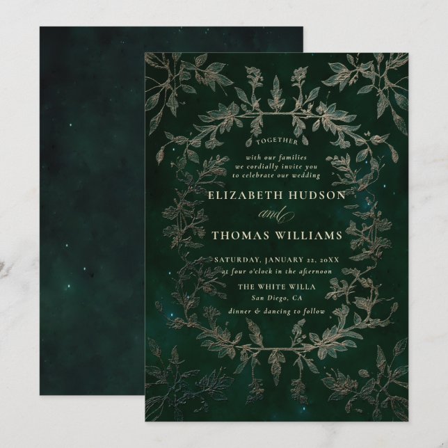 Moody Forest Faux Embossed Modern Classic Wedding Invitation (Front/Back)