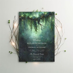 Moody Forest Greenery Enchanted Fairy Dark Wedding Invitation