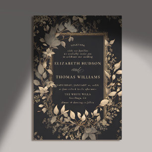 Moody Forest Lush Botanical Gold Patina Wedding Invitation