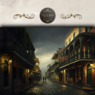 Moody French Quarter Night Street Decoupage Tissue Paper