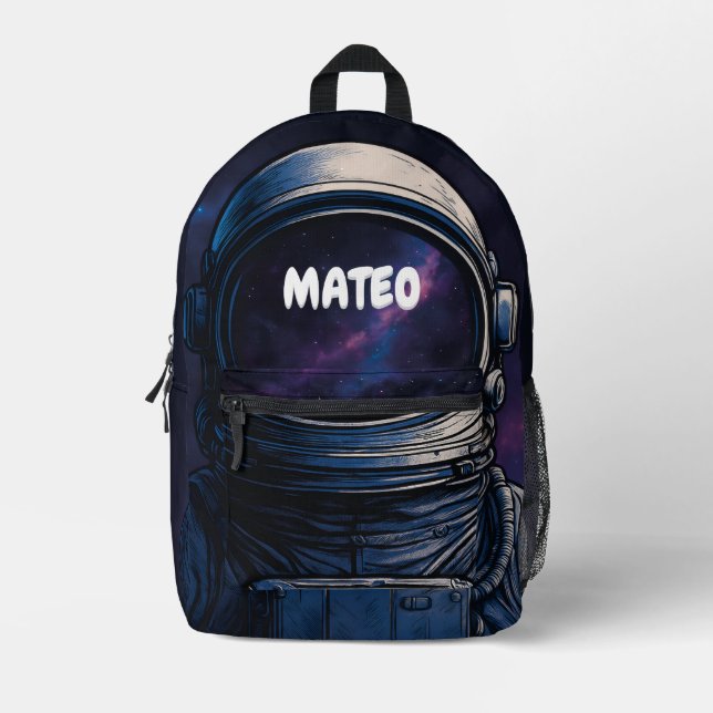 Moody Galaxy Astronaut Portrait in Deep Space Printed Backpack (Front)