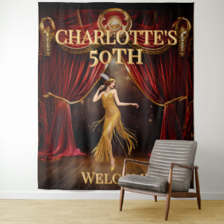 Moody Gatsby Red Gold 50th Birthday Backdrop Tapestry
