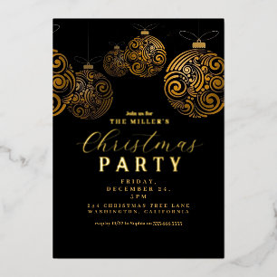 Moody Gold Christmas Party Foil Invitation