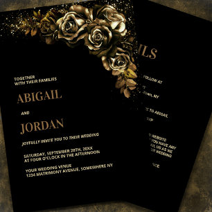 Moody Gold Floral All in One Wedding Invitation