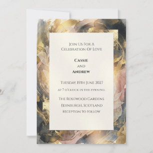 Moody Gold Floral Wedding Invitation