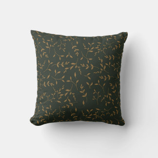 Moody Gold Leaf Forest Green Pattern Cushion