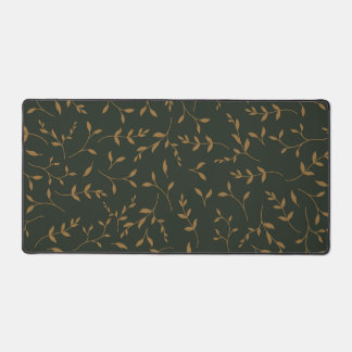 Moody Gold Leaf Forest Green Pattern Desk Mat