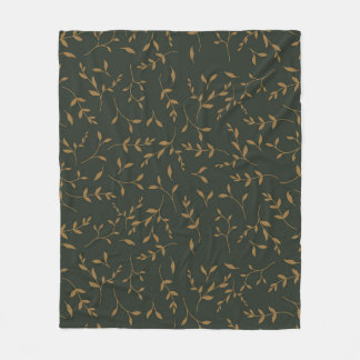 Moody Gold Leaf Forest Green Pattern Fleece Blanket