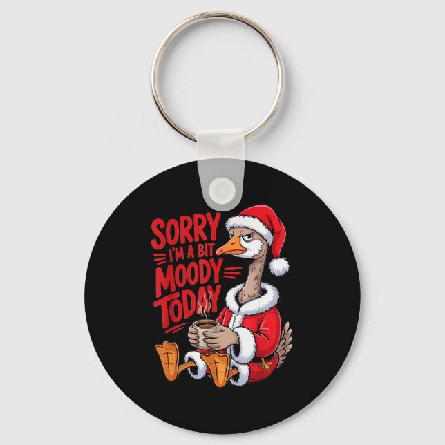Moody Goose Christmas Santa Suit Coffee Humor Art  Key Ring (Front)