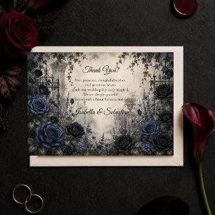 Moody Gothic Blue Rose Wedding Thank You Card