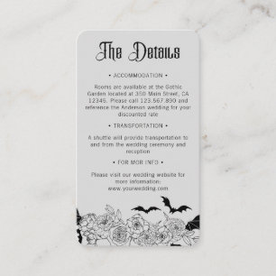 Moody Gothic Botanical Grey Wedding Details Enclosure Card