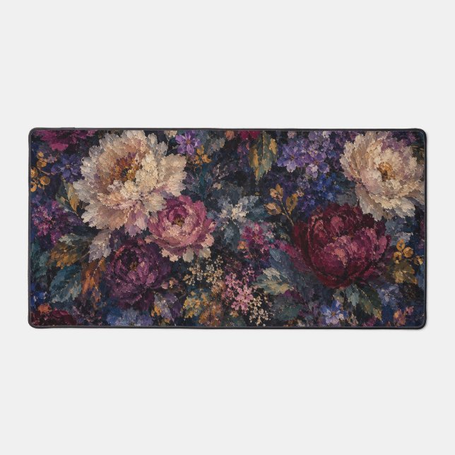 Moody gothic botanical Impressionist Floral  Desk Mat (Front)