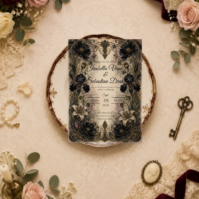 Moody Gothic Botanical Wedding Invitation (Creator Uploaded)