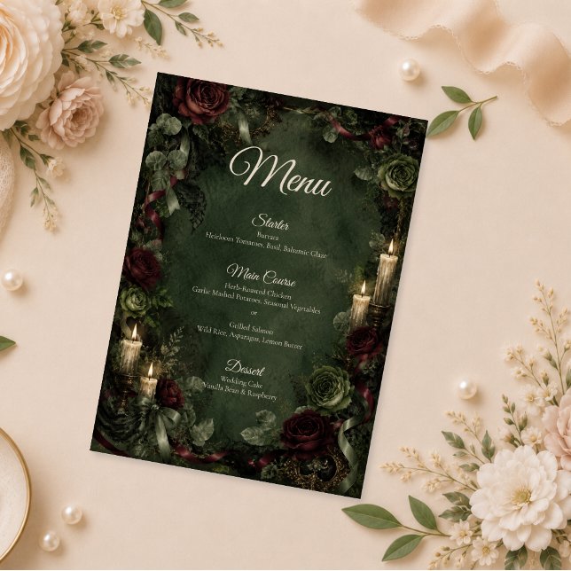Moody Gothic Botanical Wedding Menu (Creator Uploaded)
