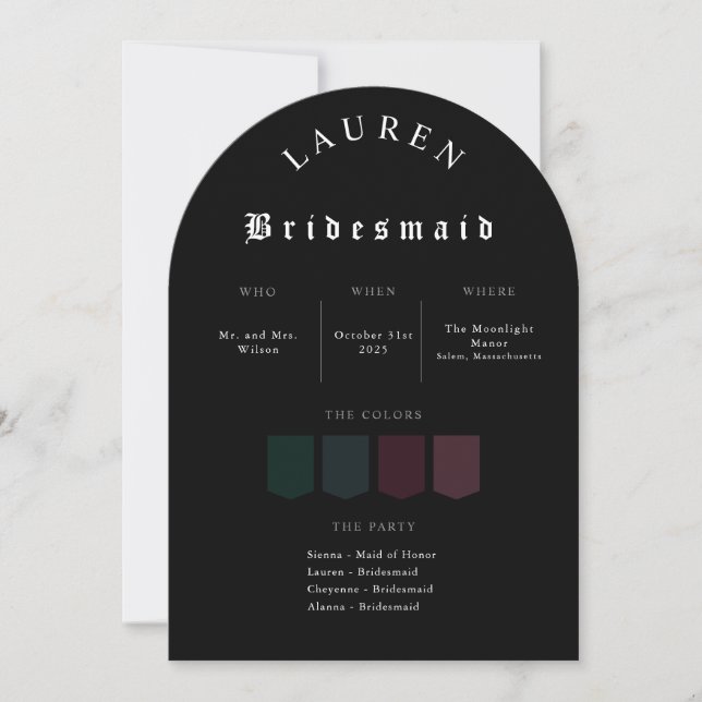 Moody Gothic Bridesmaid Proposal Invitation (Front)