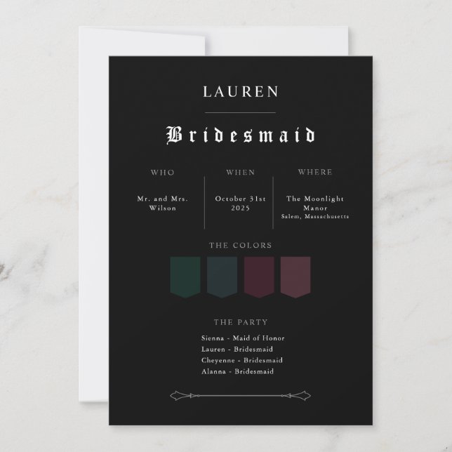 Moody Gothic Bridesmaid Proposal Invitation (Front)