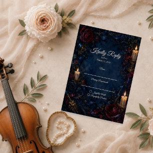 Moody Gothic Candlelit Wedding RSVP Card