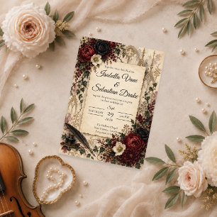 Moody Gothic Dark Academia Wedding Invitation