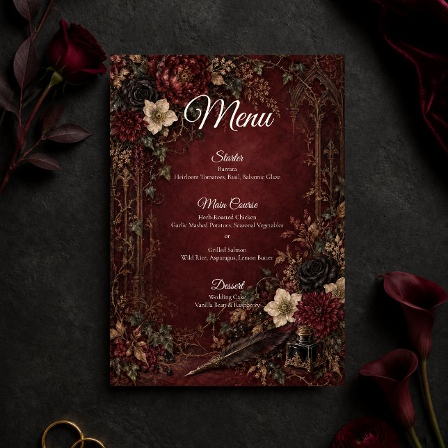 Moody Gothic Dark Academia Wedding Menu (Creator Uploaded)
