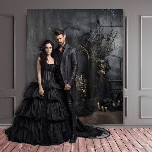 Moody Gothic Dark Arched Alter with Ravens XLarge Tapestry