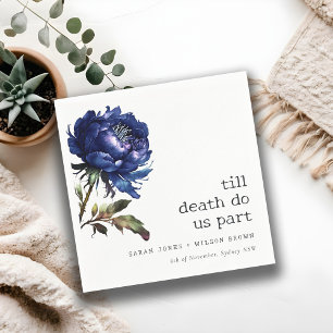 Moody Gothic Dark Blue Navy Peony Wedding Napkin