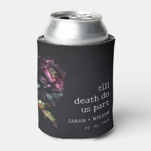 Moody Gothic Dark Purple Black Peony Wedding Can Cooler