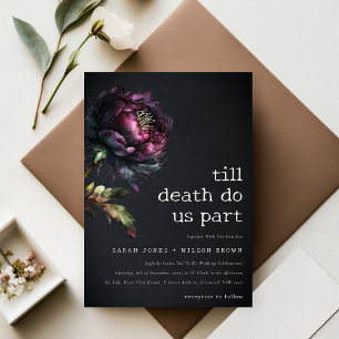 Moody Gothic Dark Purple Black Peony Wedding Invitation