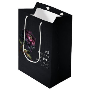 Moody Gothic Dark Purple Black Peony Wedding Medium Gift Bag
