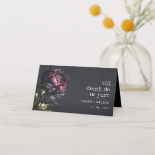 Moody Gothic Dark Purple Black Peony Wedding Place Card