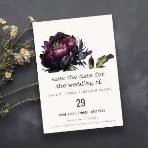 Moody Gothic Dark Purple Black Peony Wedding Save The Date