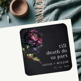 Moody Gothic Dark Purple Black Peony Wedding Square Sticker