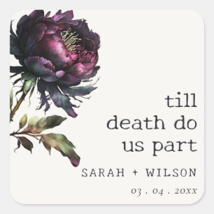Moody Gothic Dark Purple Black Peony Wedding Square Sticker