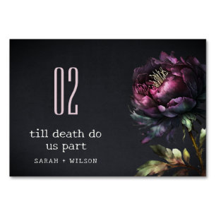 Moody Gothic Dark Purple Black Peony Wedding Table Number