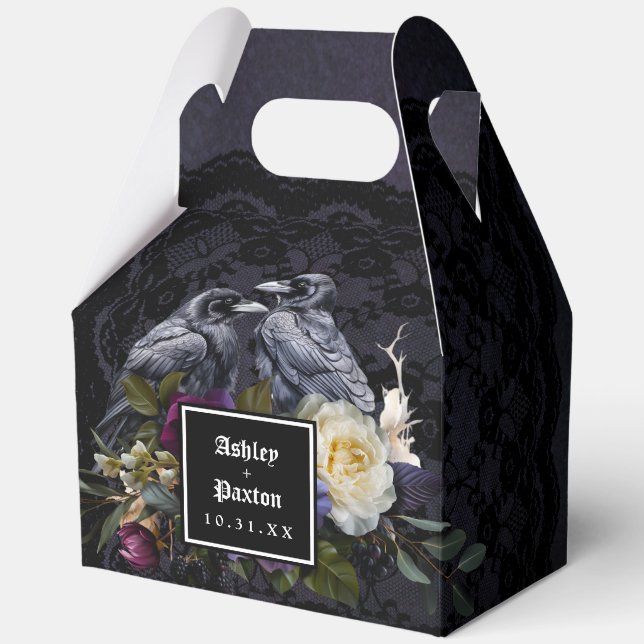 Moody Gothic Floral Bouquet on Black Lace Large Favour Box (Front)