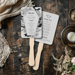 Moody Gothic Floral Coffin Grey Wedding Program Hand Fan