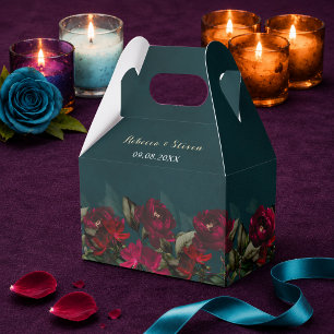 Moody Gothic Floral Dark Red Turquoise Wedding Favour Box