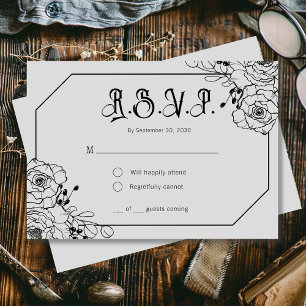 Moody Gothic Floral Grey Wedding RSVP Cards