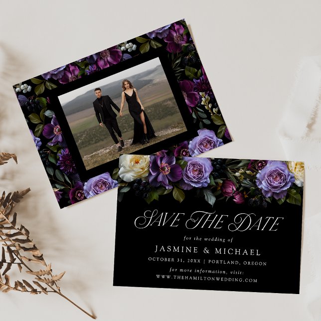 Moody Gothic Floral Photo Wedding Save The Date (Creator Uploaded)