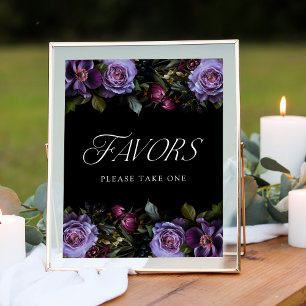 Moody Gothic Floral Purple Wedding Favours Sign